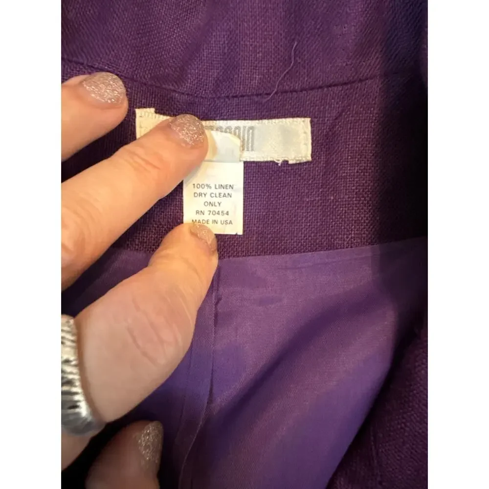 Vintage I. Magnin Purple 100% Linen Pantsuit Jacket Trousers Set USA Size 10